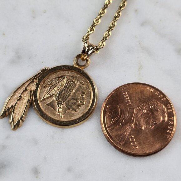 Vintage Estate 14k Yellow Gold Necklace Washington Redskins Pendant 6.6g E6869 - Picture 5 of 5